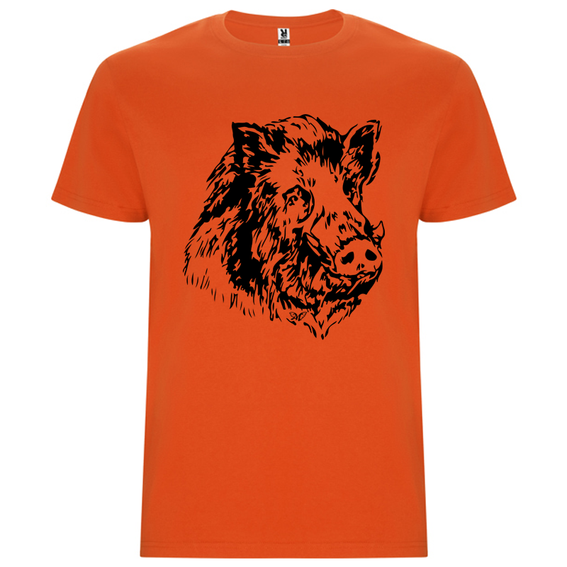t shirt orange tete sanglier